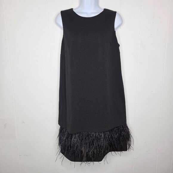 Calvin Klein Womens Black Feather Hem Shift Dress Size 6 Preppy Cocktail Unique - Picture 1 of 9